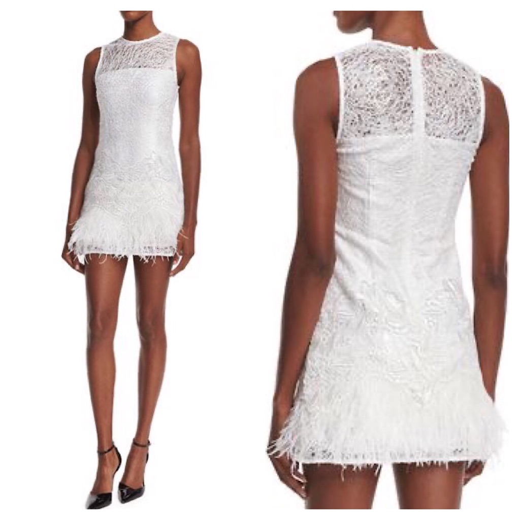 Nwot Alexis Lizzy Sleeveless Feather-Trim Dress